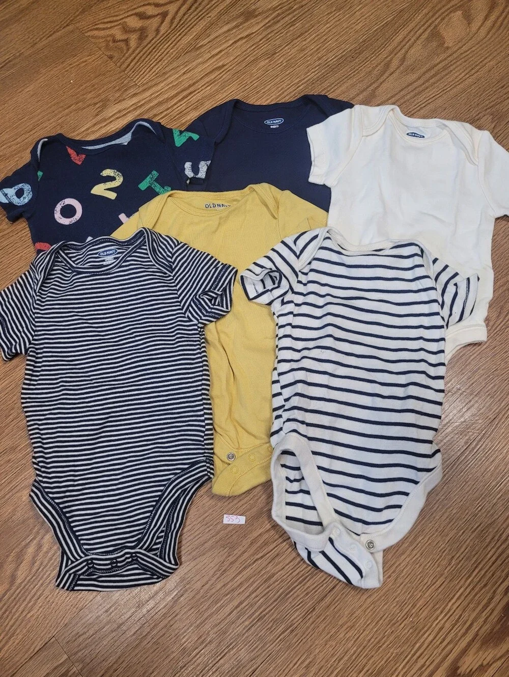 Old Navy Set Of 6 Onesies 6-12 Months Navy Blue Yellow White